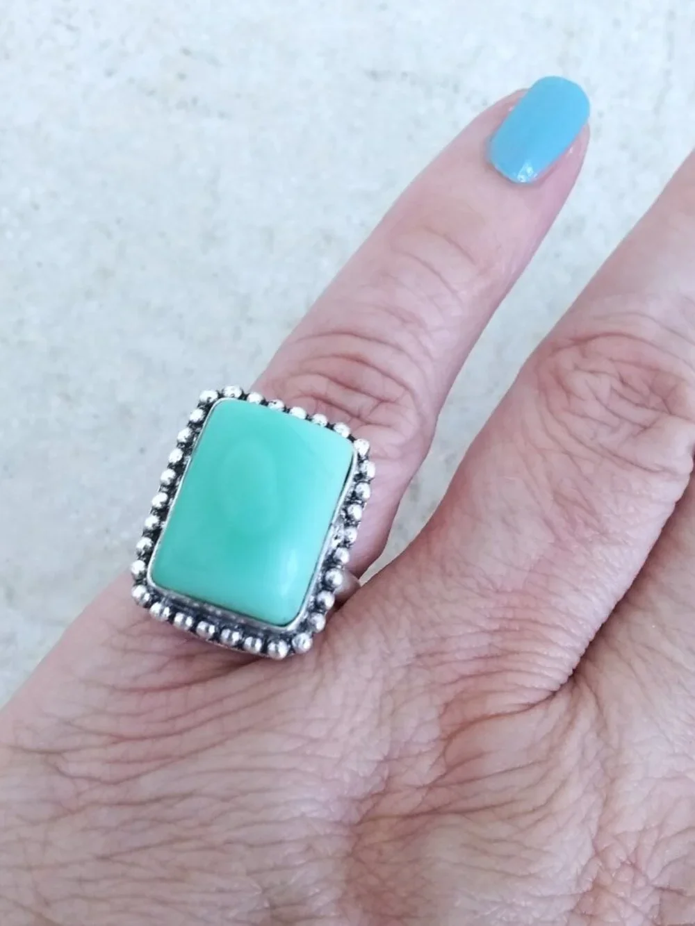 Sz 6.75 ~ Green  Stone (Chrysoprase?) Ring - Positive + Refreshing Vibes